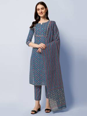 BLUE PRINTED COTTON SALWAR STITCHED 1