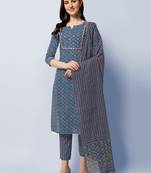 BLUE PRINTED COTTON SALWAR STITCHED
