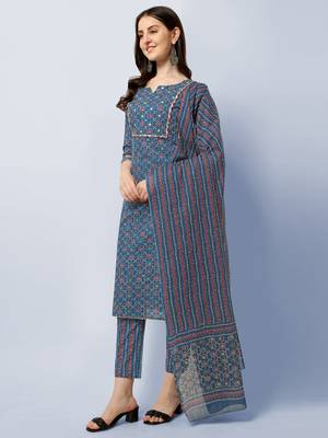 BLUE PRINTED COTTON SALWAR STITCHED 2