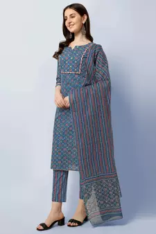 BLUE PRINTED COTTON SALWAR STITCHED