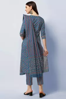 BLUE PRINTED COTTON SALWAR STITCHED