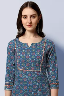 BLUE PRINTED COTTON SALWAR STITCHED