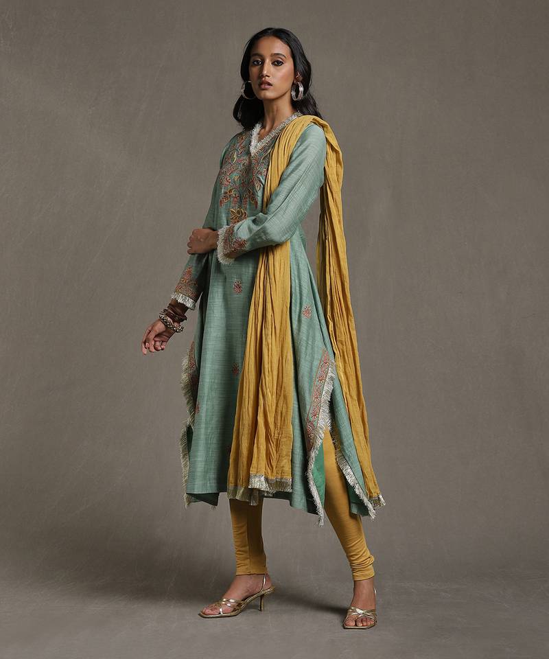 Green Embroidered Kurta Set by RITU KUMAR