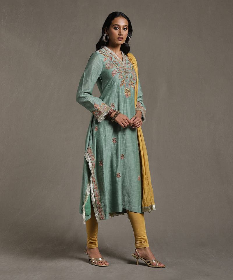 Green Embroidered Kurta Set by RITU KUMAR