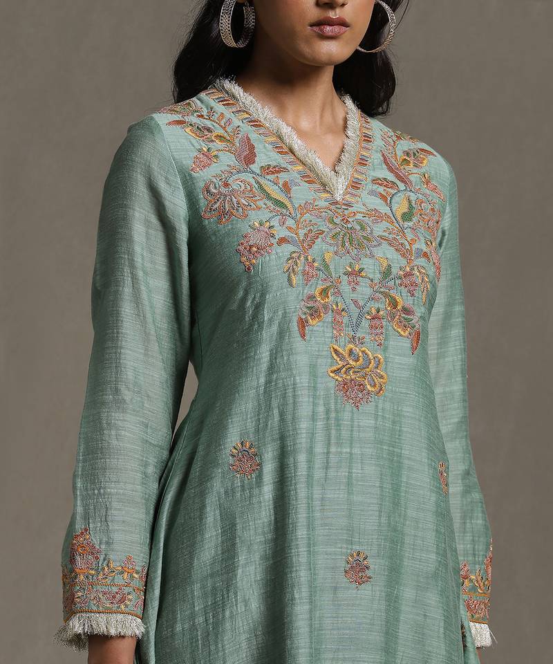Green Embroidered Kurta Set by RITU KUMAR