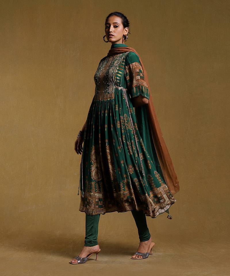 Green Printed Kurta Set by RITU KUMAR