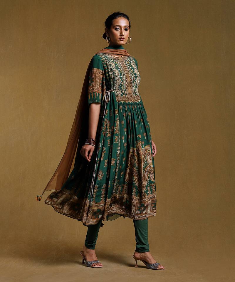 Green Printed Kurta Set by RITU KUMAR