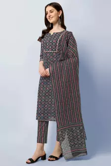 BLACK PRINTED COTTON SALWAR STITCHED