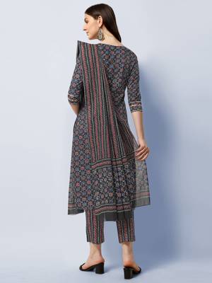 BLACK PRINTED COTTON SALWAR STITCHED 3