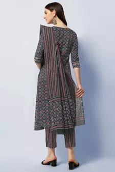 BLACK PRINTED COTTON SALWAR STITCHED