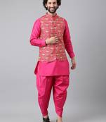 Hangup 3Pc Kurta Pyjama and Nehru jacket Set for men's