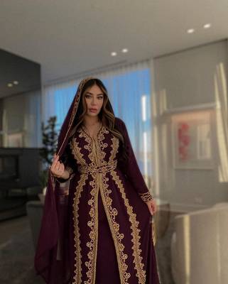 Sara Creation Georgette Zari and Beads Embedded Wine Party Wear Kaftan 1