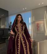 Sara Creation Georgette Zari and Beads Embedded Wine Party Wear Kaftan