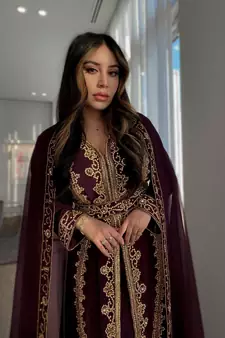 Sara Creation Georgette Zari and Beads Embedded Wine Party Wear Kaftan