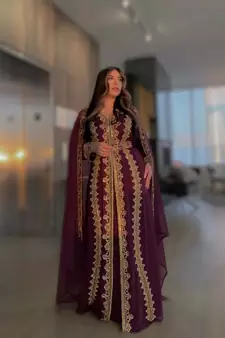 Sara Creation Georgette Zari and Beads Embedded Wine Party Wear Kaftan