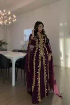 Sara Creation Georgette Zari and Beads Embedded Wine Party Wear Kaftan