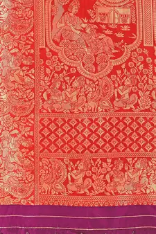Wine printed Banarasi silk blend saree with blouse
