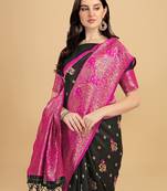 Black printed Banarasi silk blend Saree with blouse