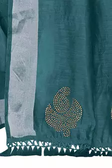Blue plain Banarasi silk blend saree with blouse
