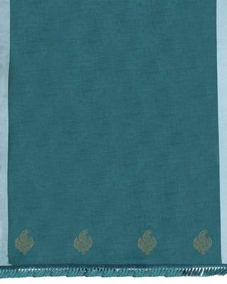 Blue plain Banarasi silk blend saree with blouse 5