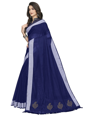 Plain Banarasi silk blend Blue Saree with Blouse 1