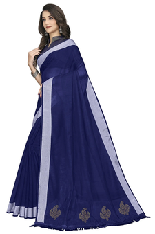 Plain Banarasi silk blend Blue Saree with Blouse