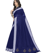 Plain Banarasi silk blend Blue Saree with Blouse