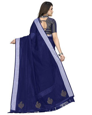 Plain Banarasi silk blend Blue Saree with Blouse 2