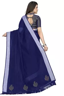 Plain Banarasi silk blend Blue Saree with Blouse
