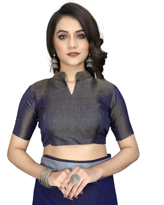 Plain Banarasi silk blend Blue Saree with Blouse 3