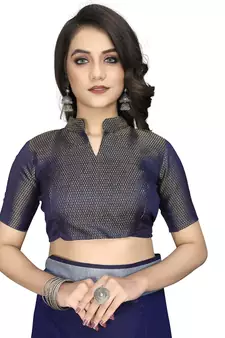 Plain Banarasi silk blend Blue Saree with Blouse