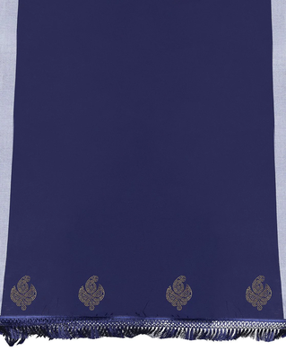Plain Banarasi silk blend Blue Saree with Blouse 4