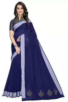 Plain Banarasi silk blend Blue Saree with Blouse