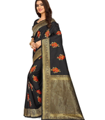 Black printed Banarasi silk blend saree with blouse