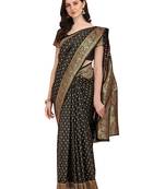 Black printed Banarasi silk blend saree with blouse