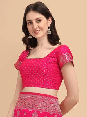 Pink printed Banarasi silk blend saree with blouse 3