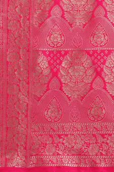 Pink printed Banarasi silk blend saree with blouse
