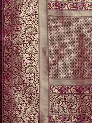 Wine plain Banarasi silk blend saree with blouse 4