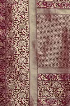 Wine plain Banarasi silk blend saree with blouse