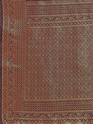 Dark maroon printed Banarasi silk blend saree with blouse 4