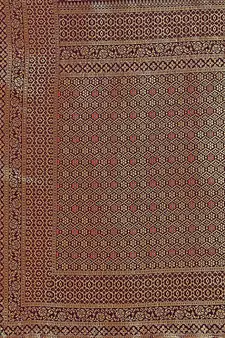 Dark maroon printed Banarasi silk blend saree with blouse