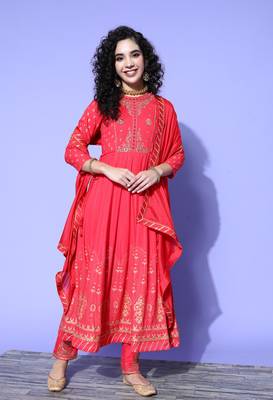 Red embroidered rayon salwar 1