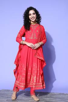Red embroidered rayon salwar