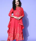 Red embroidered rayon salwar