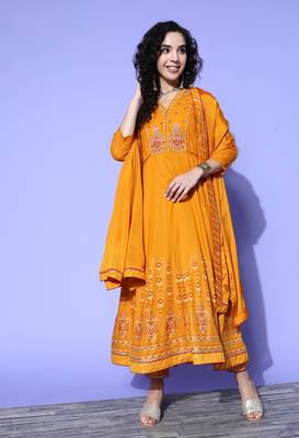 Mustard embroidered rayon salwar 1