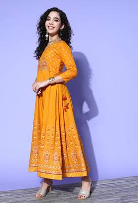 Mustard embroidered rayon salwar 3