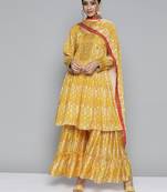 Yellow floral print silk blend salwar