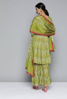 Green floral print silk blend salwar 2