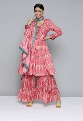 Pink floral print silk blend salwar 1