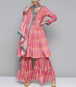 Pink floral print silk blend salwar